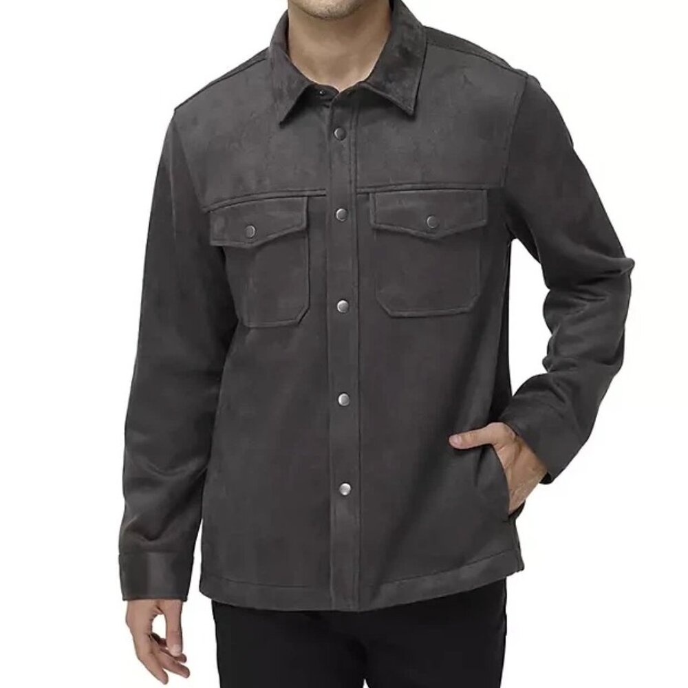 Frye Men's Faux Suede Shacket, Charcoal Charcoal Gray Size L